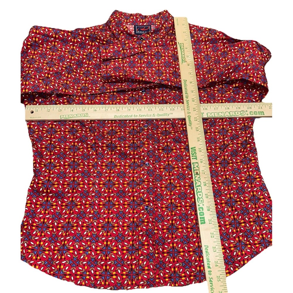 Vintage 90's Roper Western Red Geo Pearl Snap Shirt Aztec Rockabilly Women's L - Picture 7 of 8
